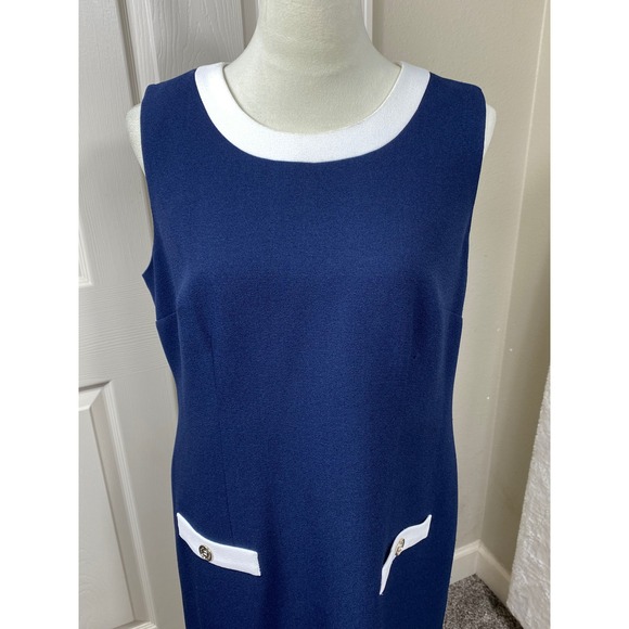 Karl Lagerfeld‎ Sheath Dress Sleeveless White Trim Pockets Career Navy 12 - Picture 6 of 7